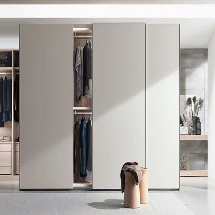 Personal design wooden wardrobe cabinet with sliding doors and shelves for cloth storage