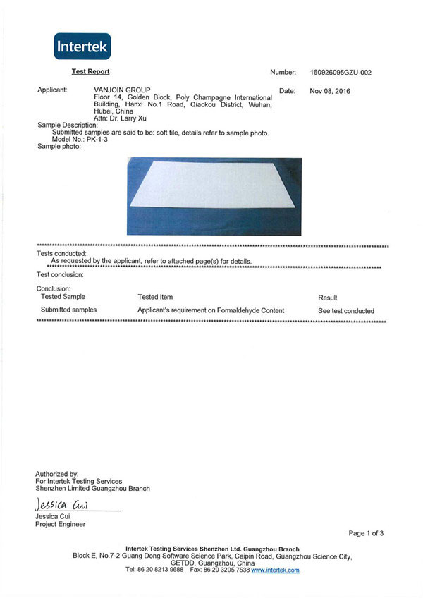 CE Formaldehyde Content Test Report-Vanjoin Group