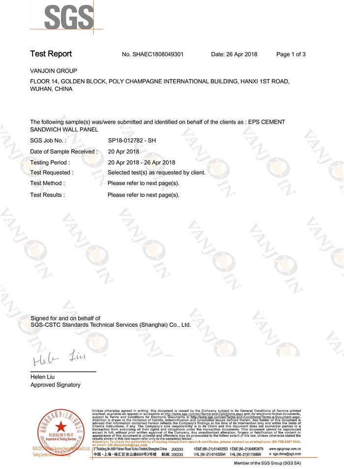 EPS Cement Sandwich Wall Panel Test Report 1