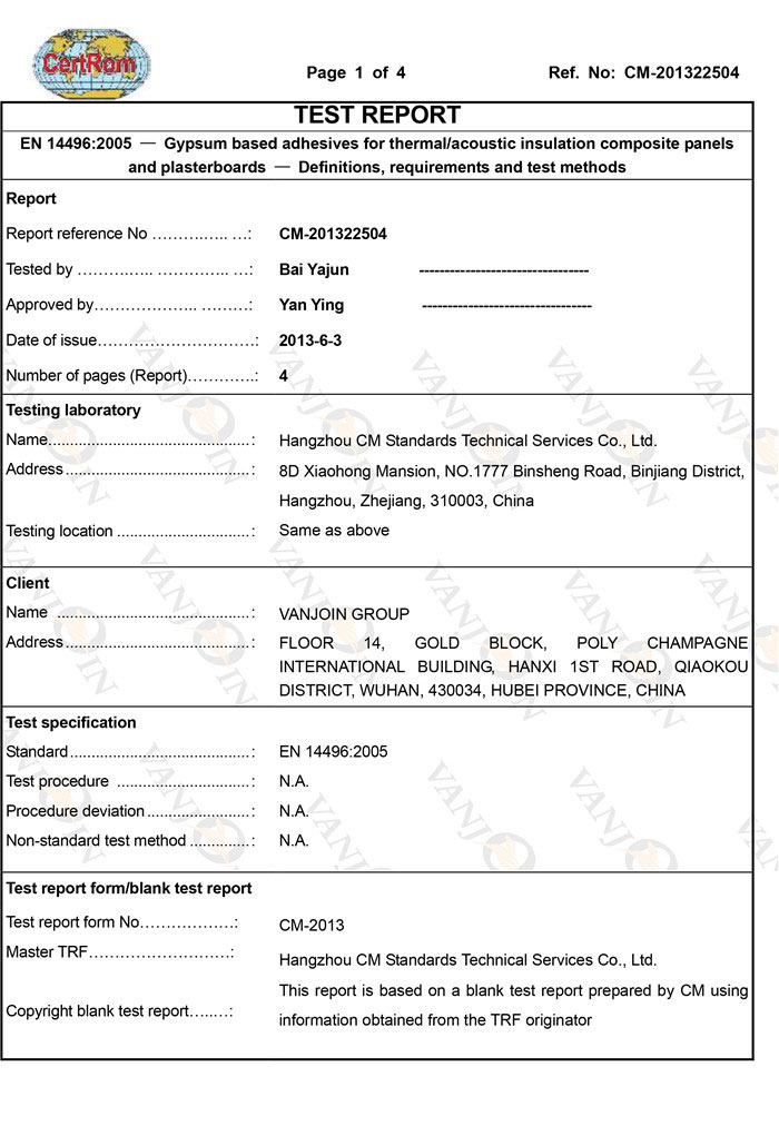 Insulation Composite Panels  Test Report 1